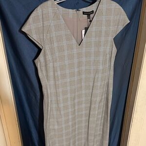 Banana Republic Gray & Blue Plaid Cap-Sleeve Dress